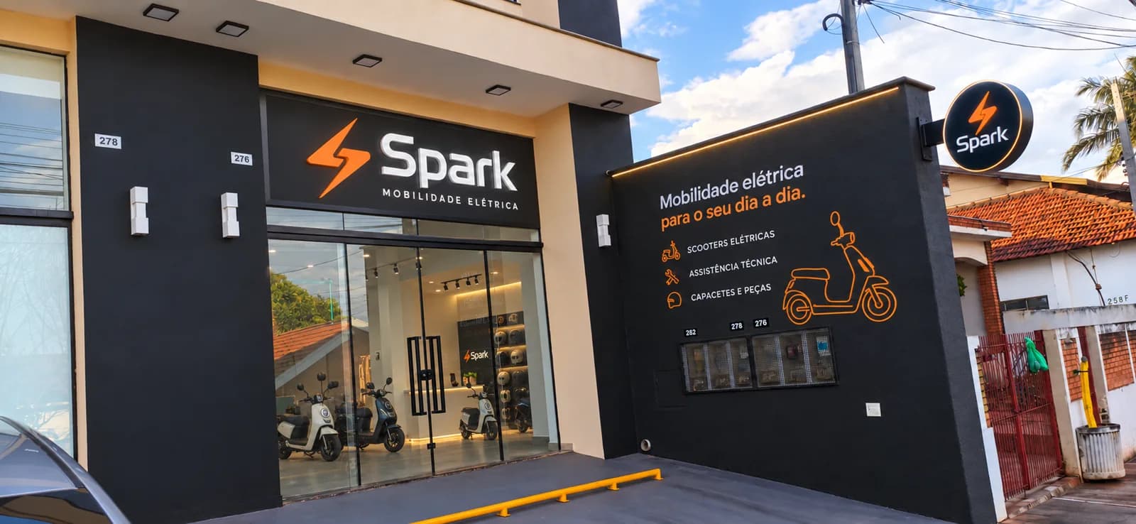 Projeto da fachada da Spark Mobilidade Elétrica em Bebedouro